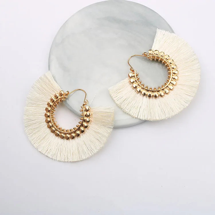 Rattan Raffia Tassel Pendant Earrings
