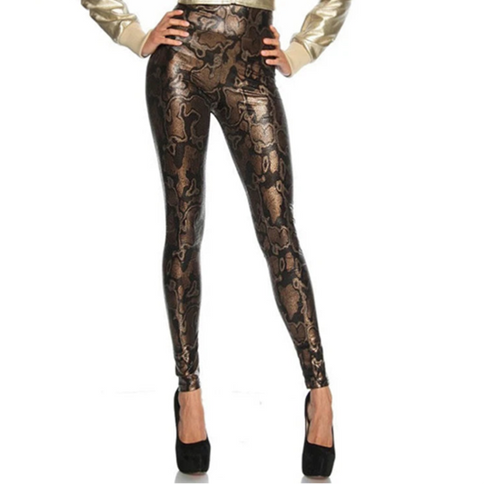 Casual Snake Print Leather Leggings