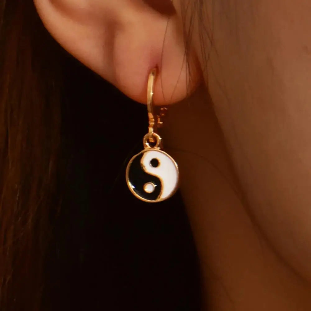 Drip Oil Yin and Yang Drop Earrings