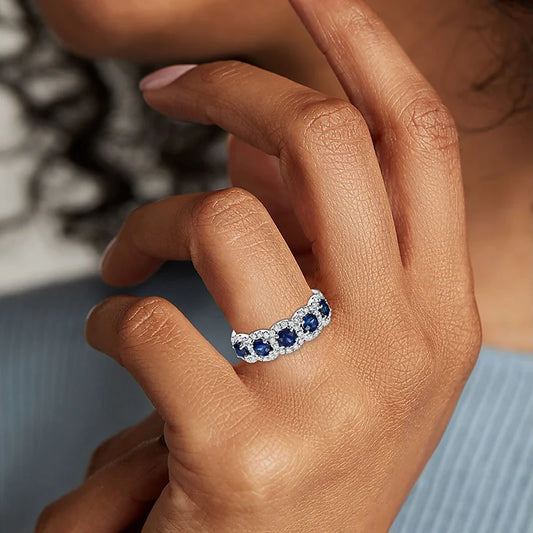 Blue Round Zircon Ring