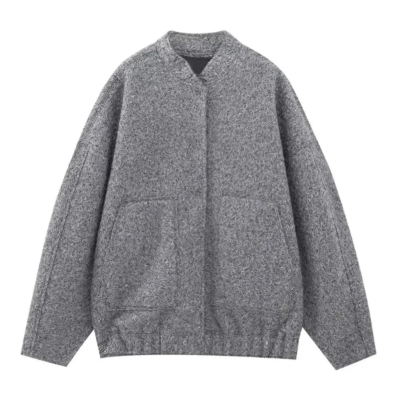 Oversized Autumn Bomber Jacket with Hidden Buttons