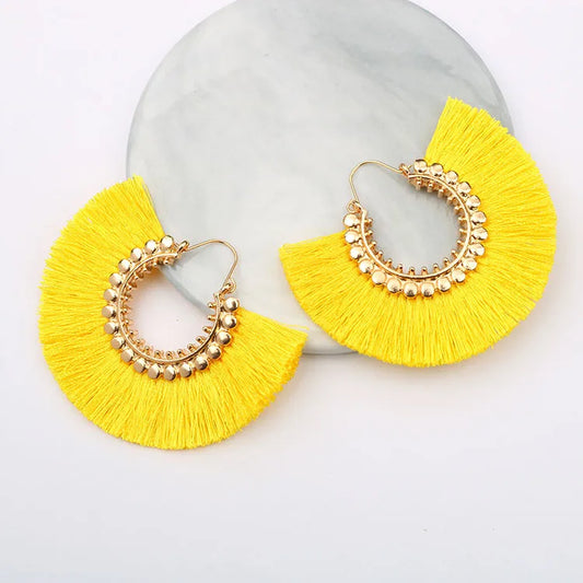 Rattan Raffia Tassel Pendant Earrings