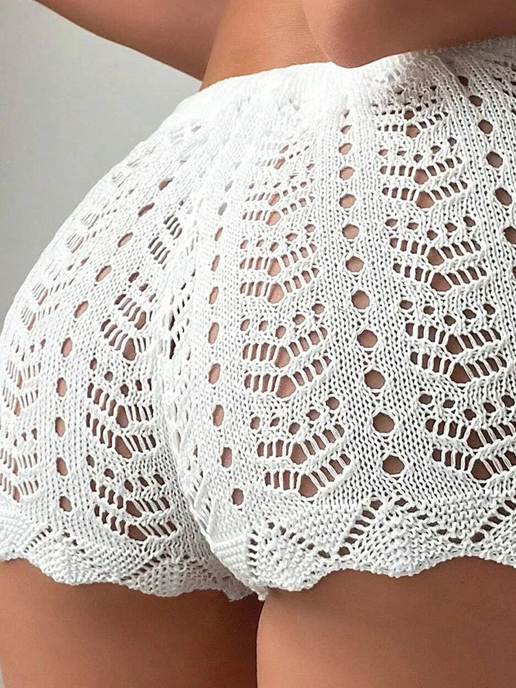Trendy Open Waist Drawstring Knit Shorts