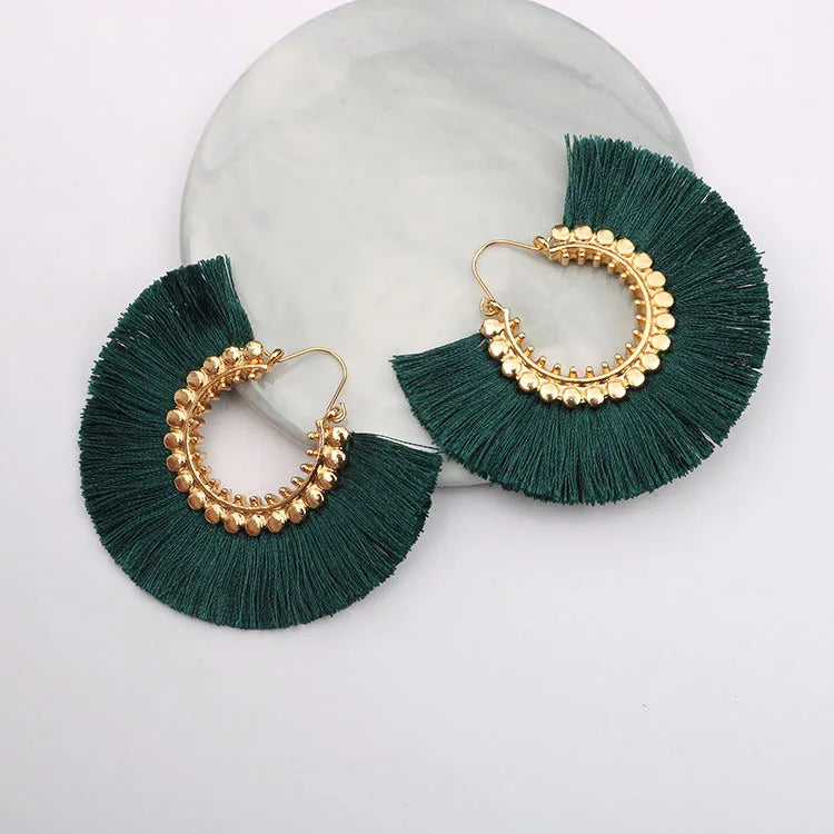 Rattan Raffia Tassel Pendant Earrings